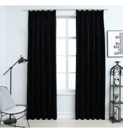 Rideaux occultants avec crochets 2 pcs Velours Noir 140x175 cm