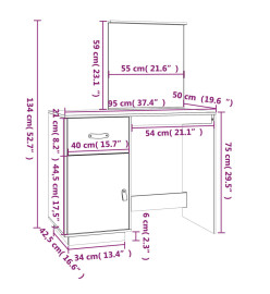 Coiffeuse Blanc 95x50x134 cm Bois de pin massif