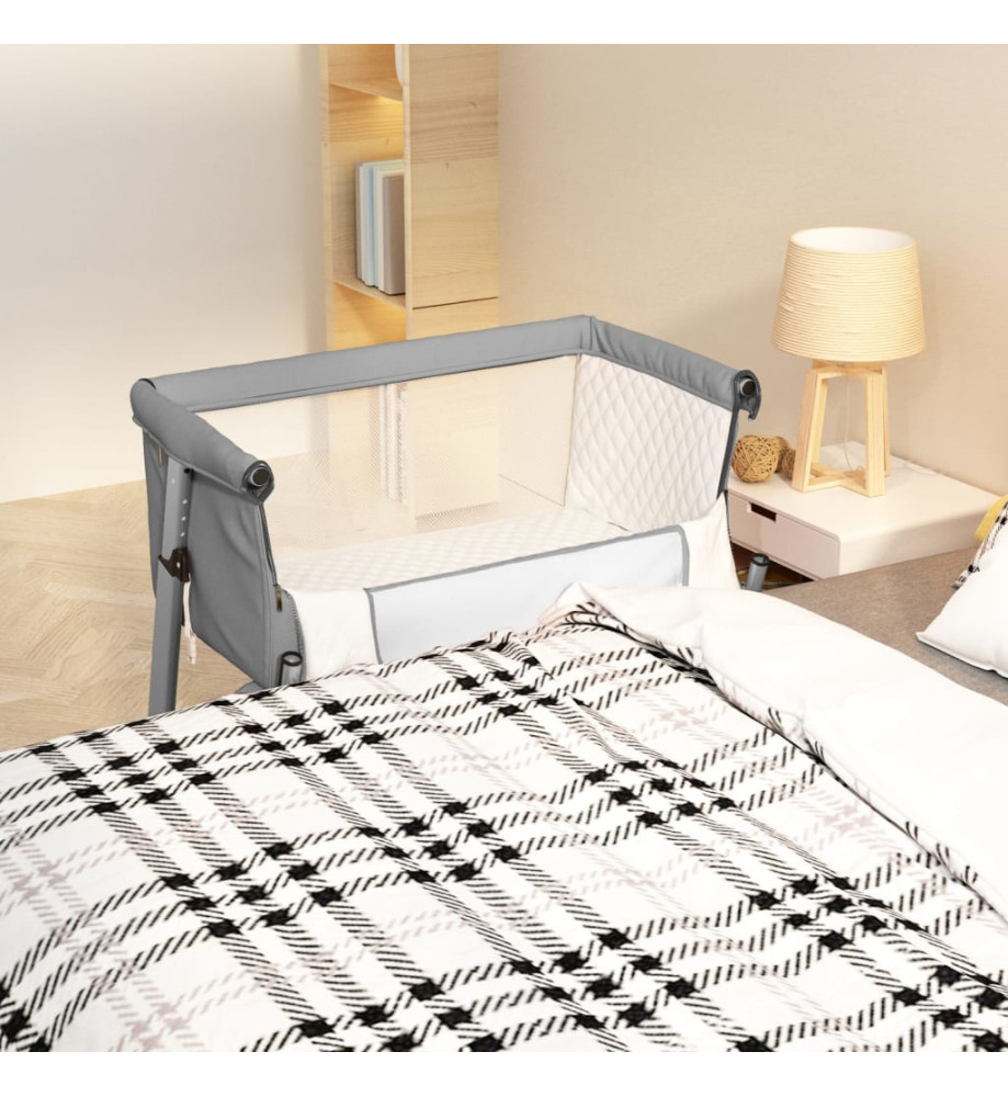 Lit pour bébé avec matelas Gris clair Tissu de lin