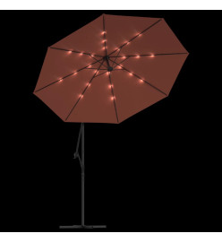 Parasol déporté à LED et mât en acier Terre cuite