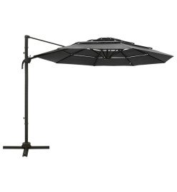 Parasol à 4 niveaux avec mât en aluminium Anthracite 3x3 m