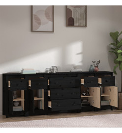 Buffet Noir 230x35x80 cm Bois massif de pin