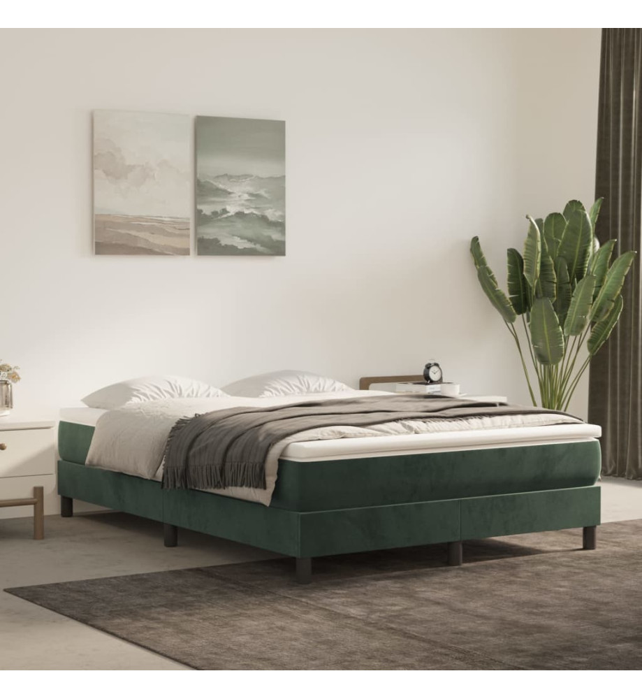 Lit à sommier tapissier et matelas Vert foncé 140x200cm Velours Lit à sommier tapissier et matelas Vert foncé 140x200cm Velours