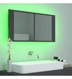 Armoire de salle de bain à miroir LED Gris 90x12x45 Acrylique