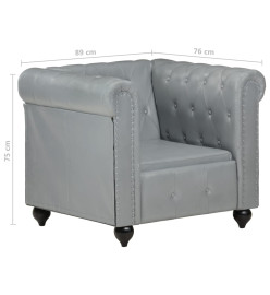 Fauteuil Chesterfield Gris Cuir véritable