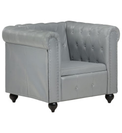 Fauteuil Chesterfield Gris Cuir véritable