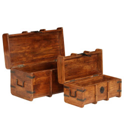 Coffre de rangement 2 pcs Bois d'acacia solide et finition miel