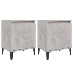 Tables de chevet pieds en métal 2 pcs Gris béton 40x30x50 cm