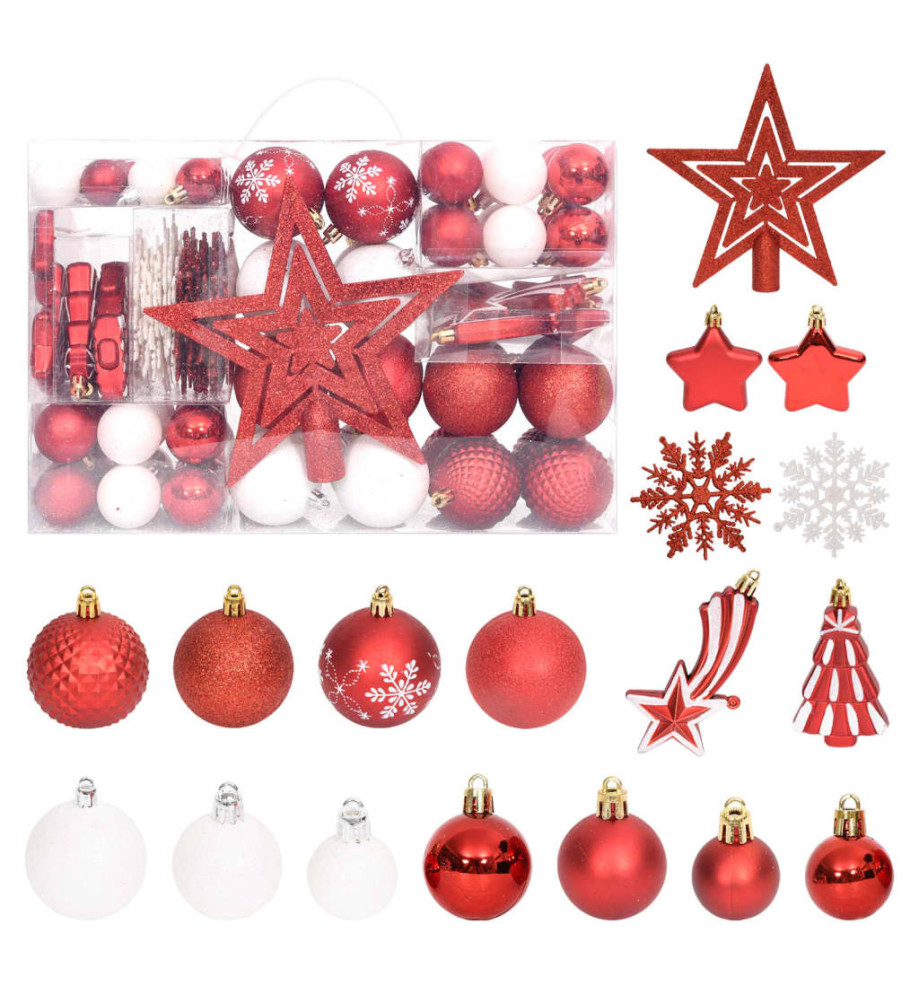 Ensemble de boules de Noël 108 pcs Rouge et blanc