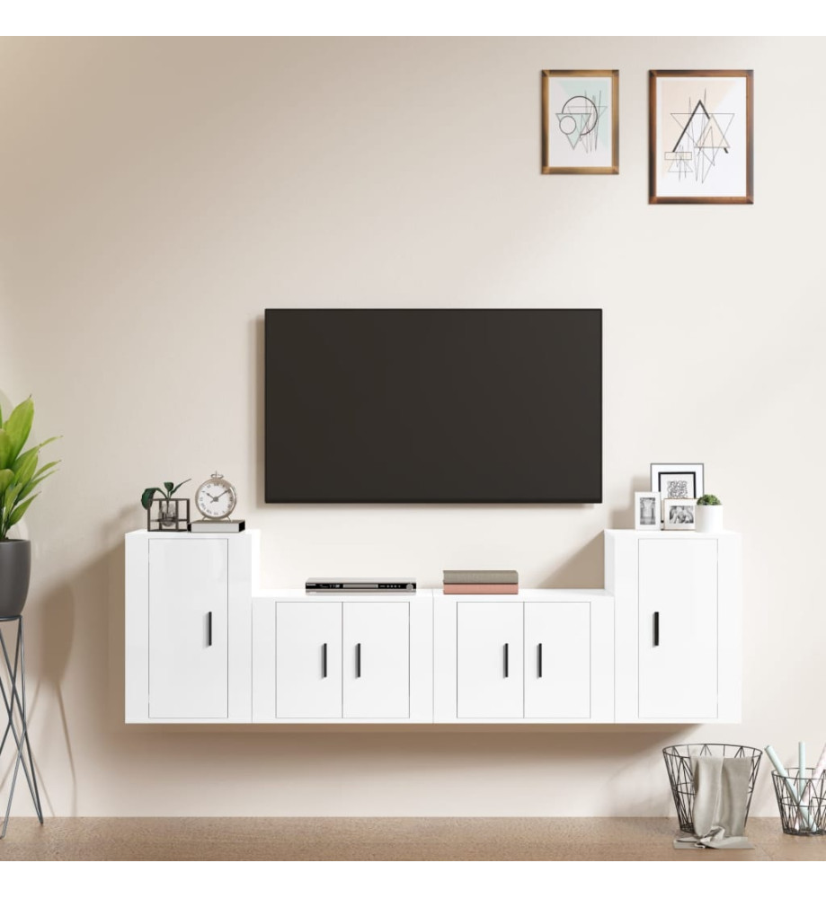 Ensemble de meubles TV 4 pcs Blanc brillant Bois d'ingénierie