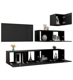 Ensemble de meuble TV 4 pcs Noir Aggloméré