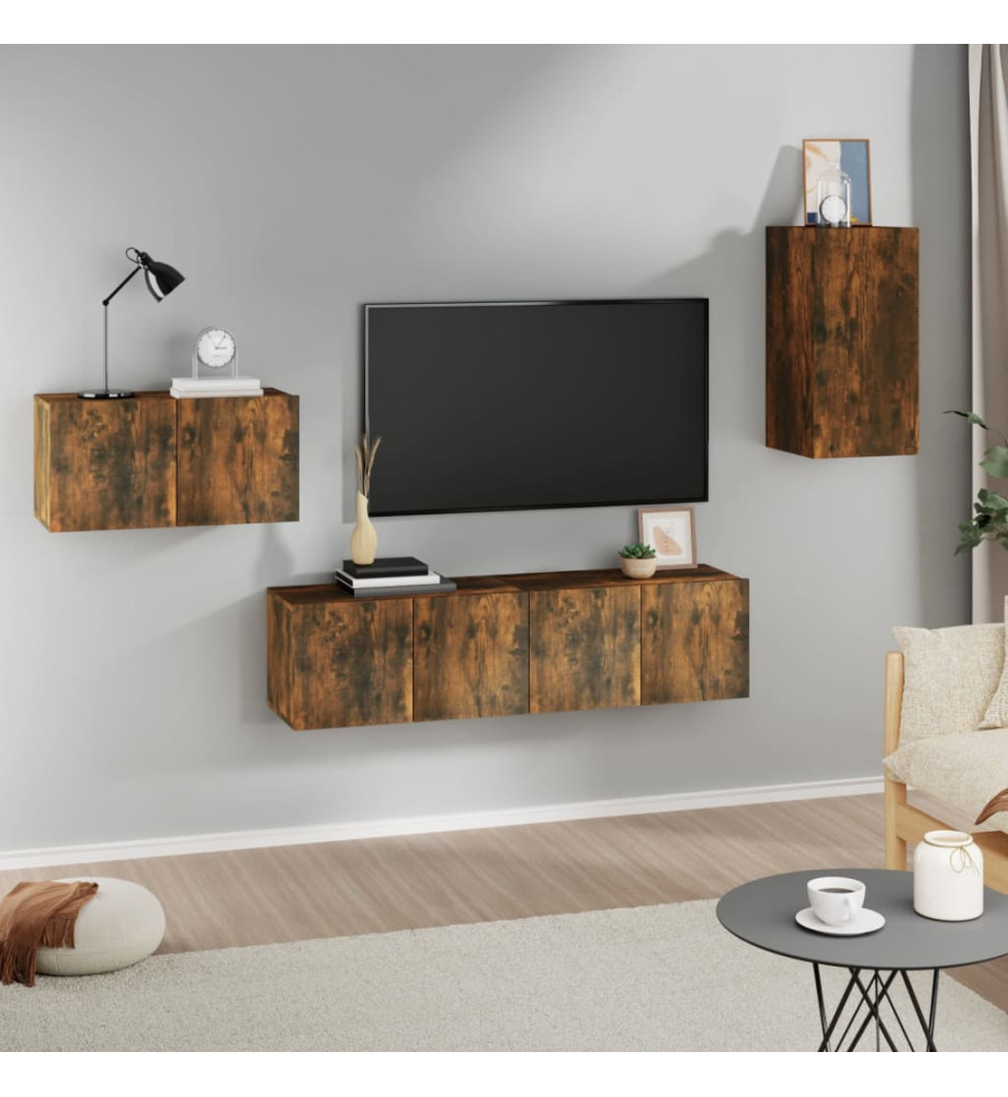 Ensemble de meubles TV 4 pcs Chêne fumé Bois d'ingénierie