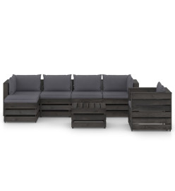 Salon de jardin 7 pcs avec coussins Bois imprégné de gris