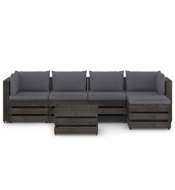 Salon de jardin 6 pcs avec coussins Bois imprégné de gris