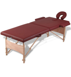 Table pliable de massage Rouge 2 zones avec cadre en bois