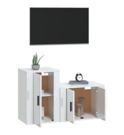 Ensemble de meubles TV 2 pcs blanc brillant bois d'ingénierie