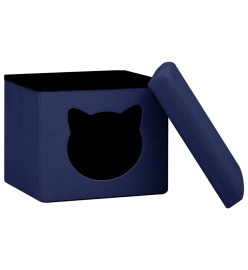 Tabouret de rangement pliable avec motif de chat Bleu Tissu