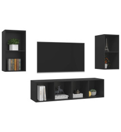 Meubles TV muraux 4 pcs Noir Aggloméré