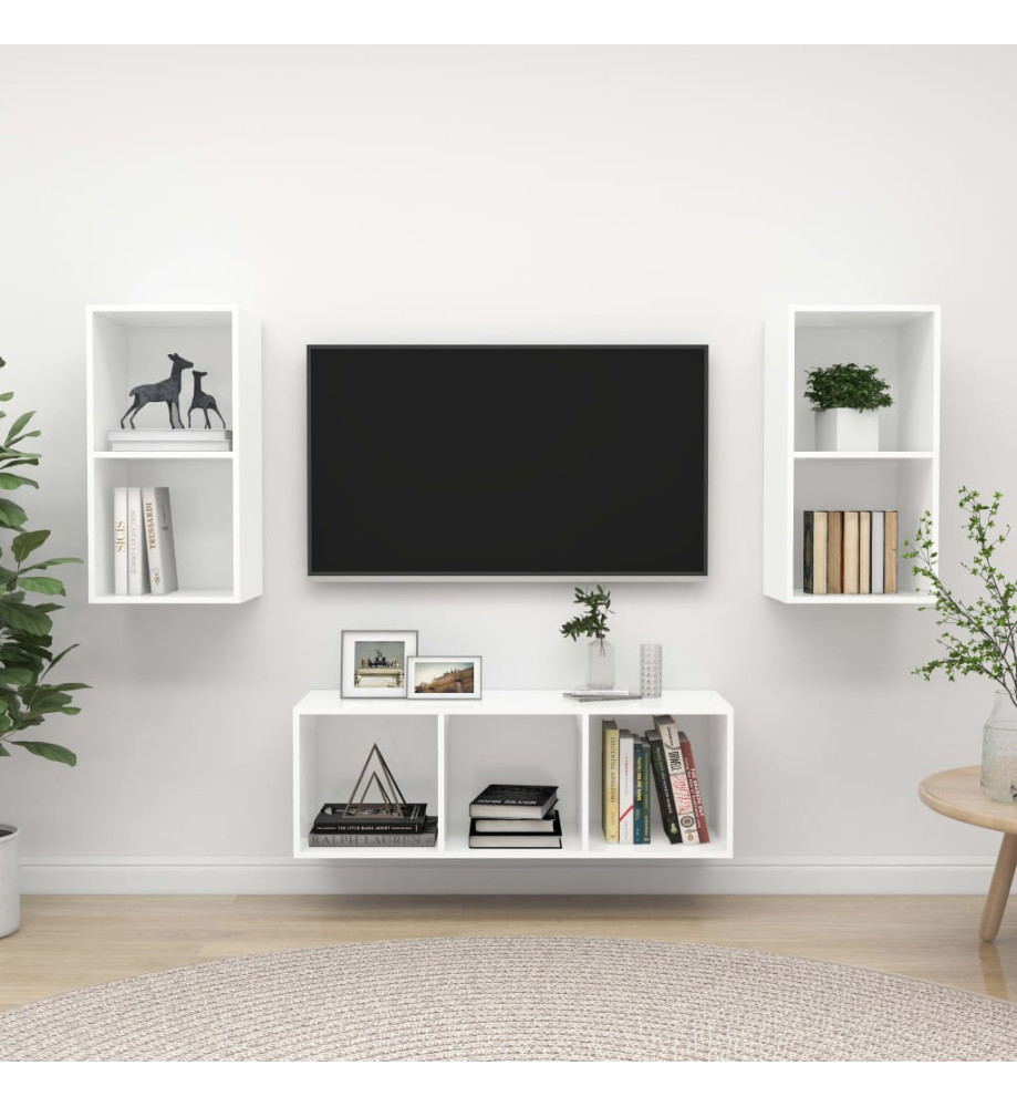 Ensemble de meuble TV 3 pcs Blanc Aggloméré