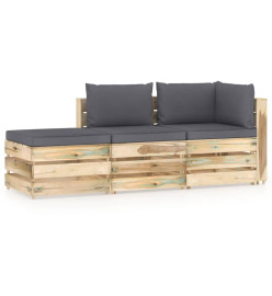 Salon de jardin 3 pcs avec coussins Bois imprégné de vert