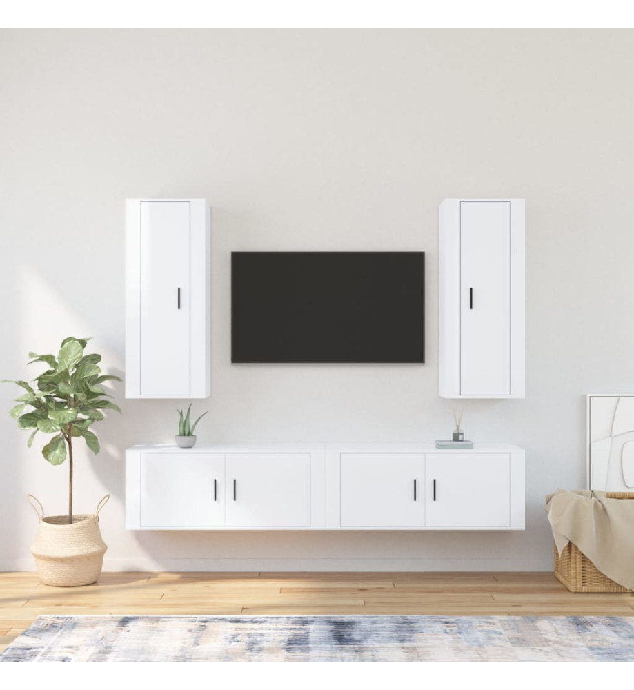 Ensemble de meubles TV 4 pcs Blanc brillant Bois d'ingénierie