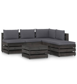 Salon de jardin 6 pcs avec coussins Bois imprégné de gris