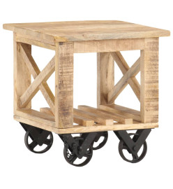 Table d'appoint avec roues 40x40x42 cm Bois de manguier brut