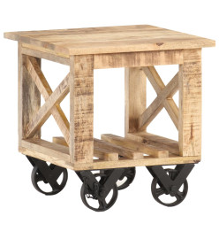 Table d'appoint avec roues 40x40x42 cm Bois de manguier brut