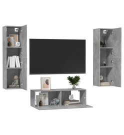 Ensemble de meubles TV 3 pcs Gris béton Aggloméré