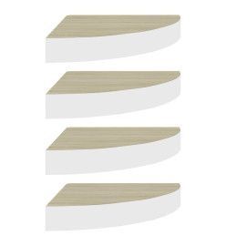 Étagères d'angle murales 4 pcs Chêne et blanc 25x25x3,8 cm MDF