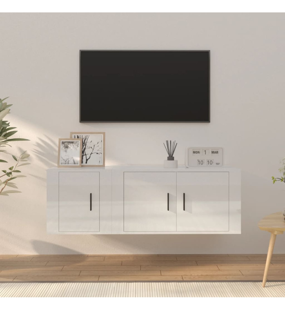 Ensemble de meubles TV 2 pcs blanc brillant bois d'ingénierie