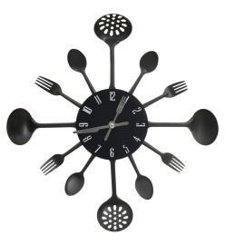 Horloge murale et cuillère avec fourchette Noir 40 cm Aluminium