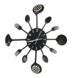 Horloge murale et cuillère avec fourchette Noir 40 cm Aluminium