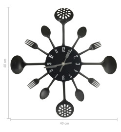 Horloge murale et cuillère avec fourchette Noir 40 cm Aluminium