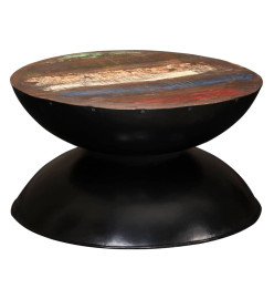 Table basse Bois de récupération massif Base noire 60x60x33 cm