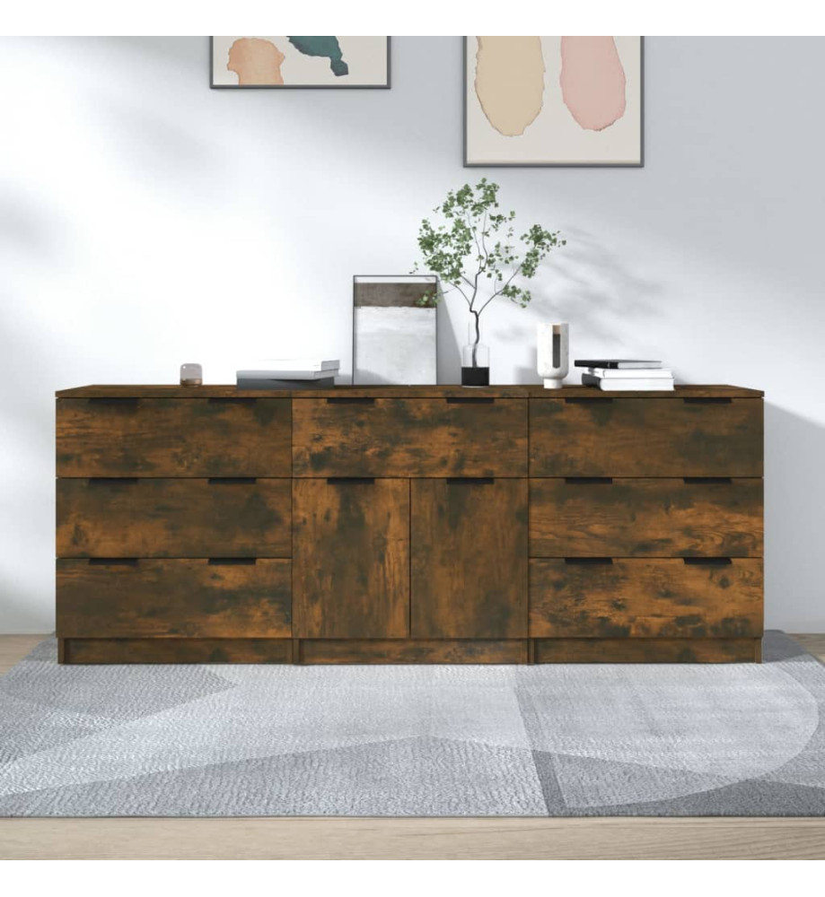 Buffets 3 pcs Chêne fumé Bois d'ingénierie