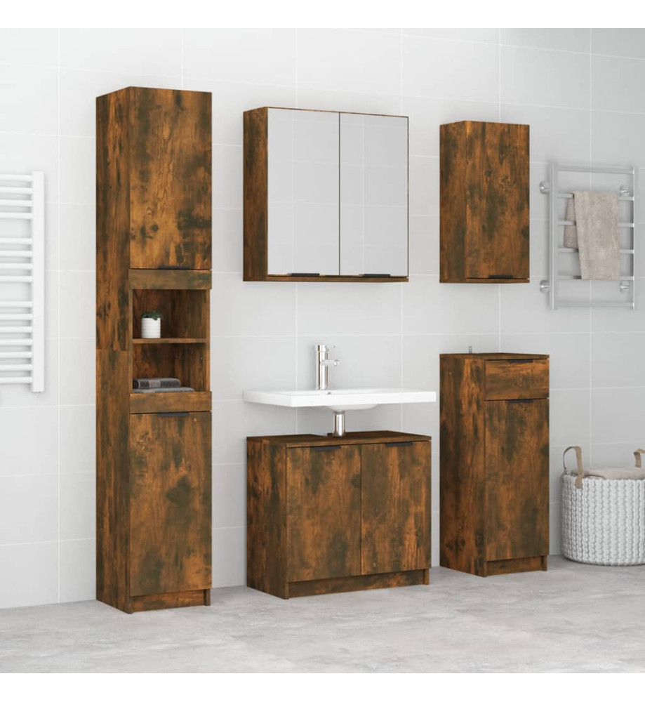 Meubles de salle de bain 5 pcs Chêne fumé Bois d'ingénierie