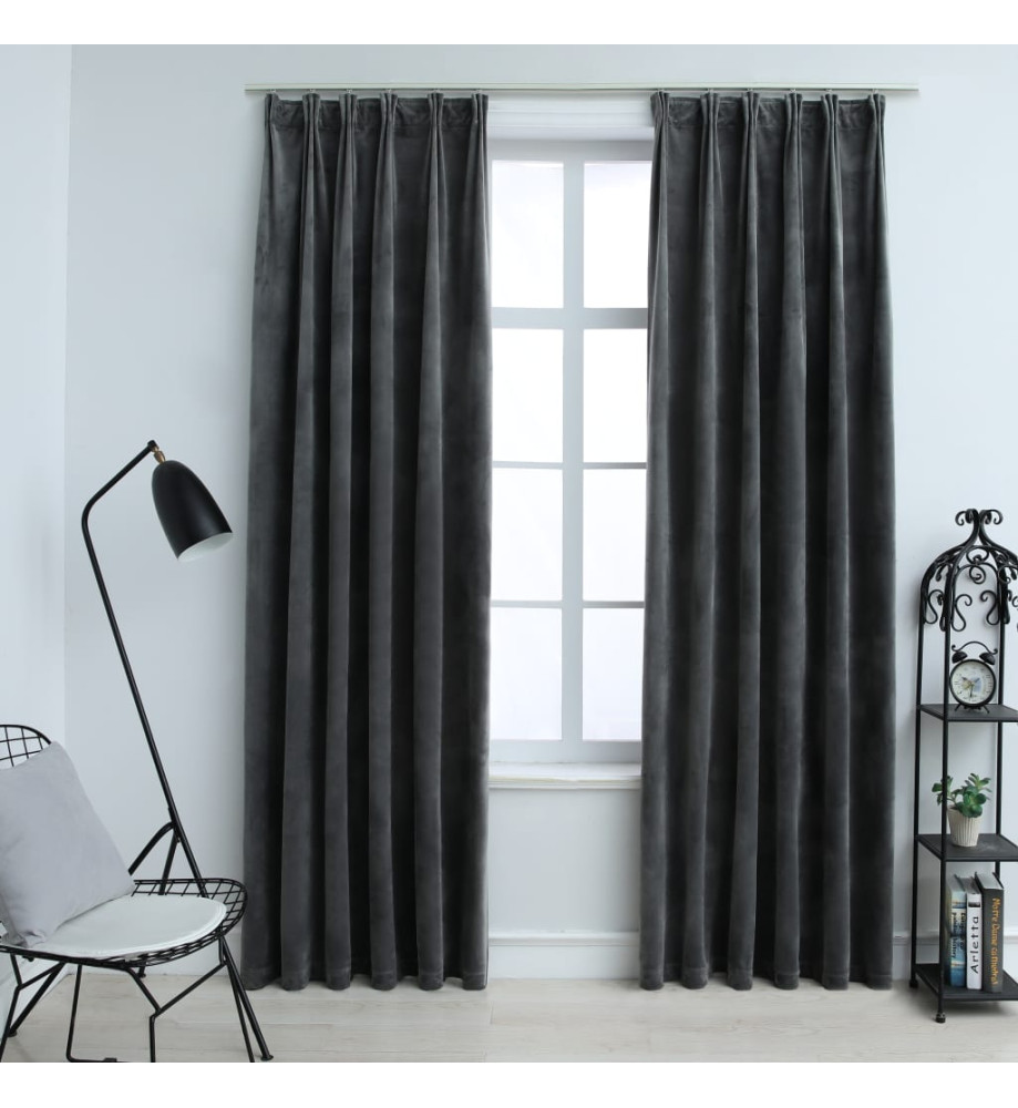 Rideaux occultants et crochet 2pcs Velours Anthracite 140x225cm Rideaux occultants et crochet 2pcs Velours Anthracite 140x225cm