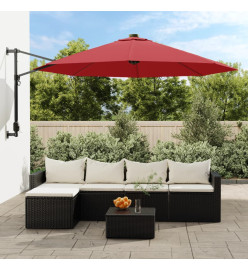 Parasol mural avec LED rouge vif 290 cm