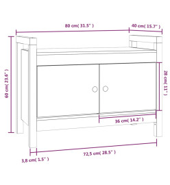 Banc d'entrée Noir 80x40x60 cm Bois de pin massif