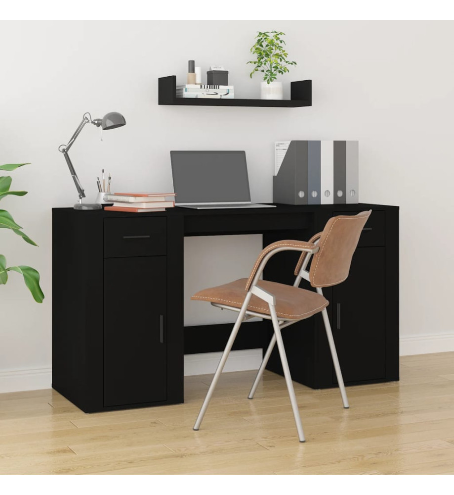 Bureau avec armoire noir bois d'ingénierie