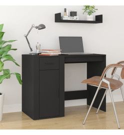 Bureau avec armoire noir bois d'ingénierie