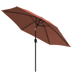 Parasol d'extérieur avec LED et mât en acier 300 cm Terre cuite