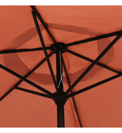 Parasol d'extérieur avec LED et mât en acier 300 cm Terre cuite