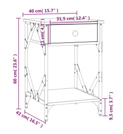 Table de chevet chêne fumé 40x42x60 cm bois d'ingénierie