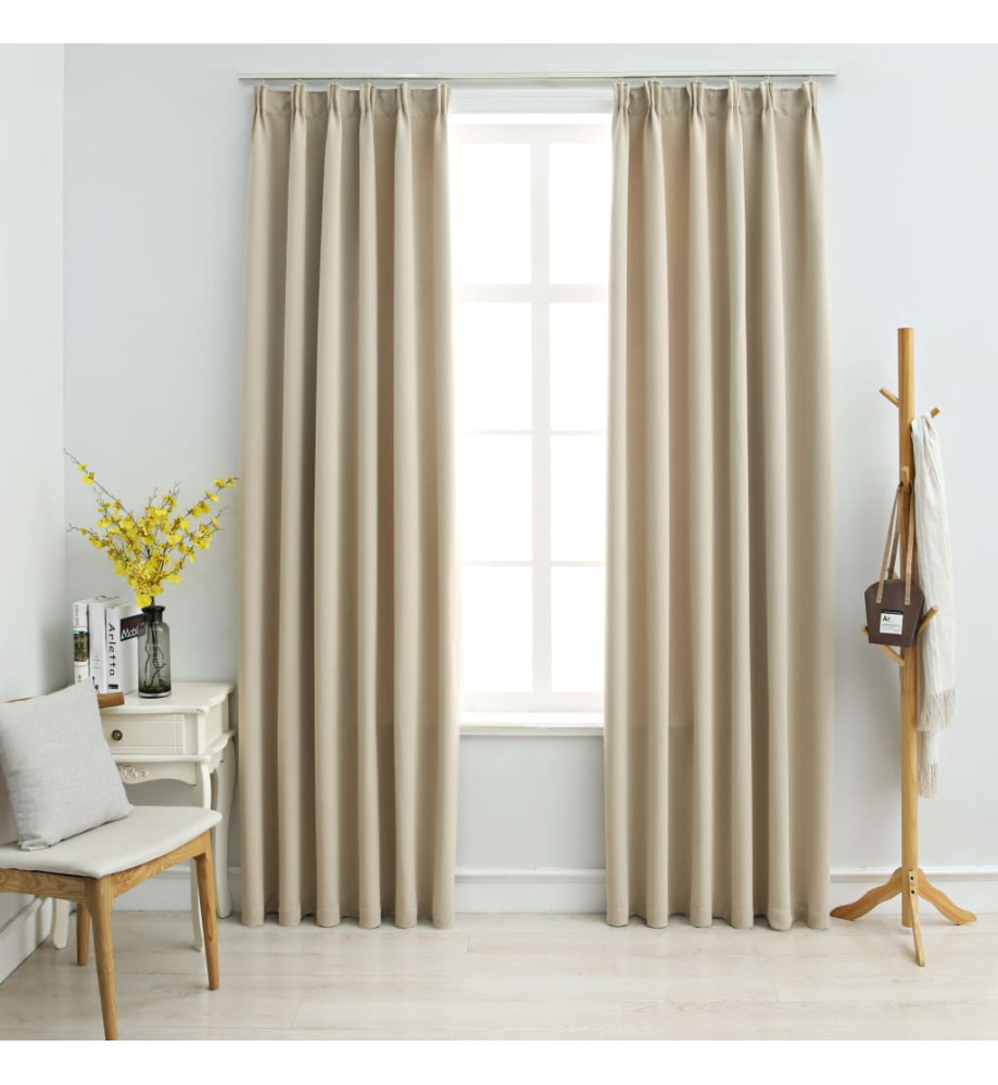 Rideaux occultants avec crochets 2 pcs Beige 140x175 cm Rideaux occultants avec crochets 2 pcs Beige 140x175 cm