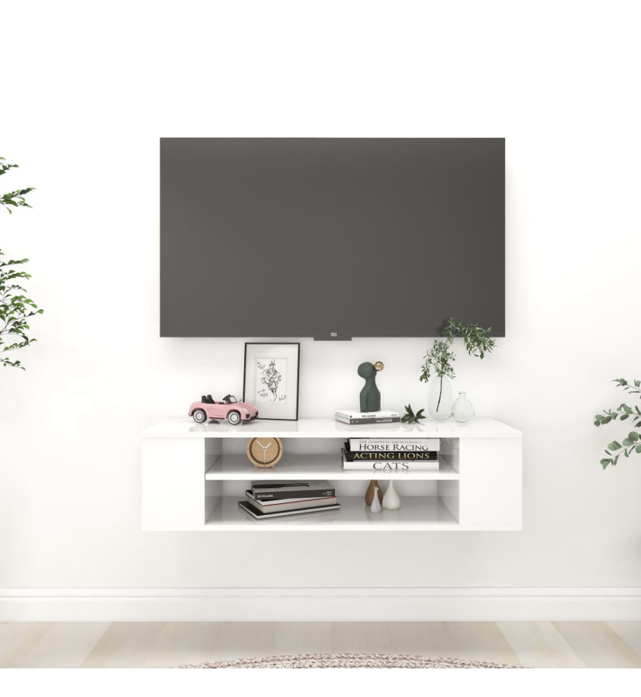 Meuble TV suspendu Blanc brillant 100x30x26,5 cm Aggloméré