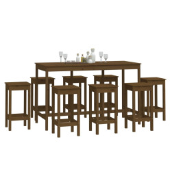 Ensemble de bar 9 pcs Marron miel Bois de pin massif