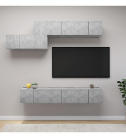 Ensemble de meuble TV 7 pcs Gris béton Aggloméré