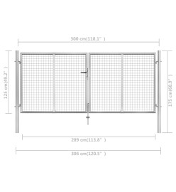 Porte de jardin Acier galvanisé 306x175 cm Argenté